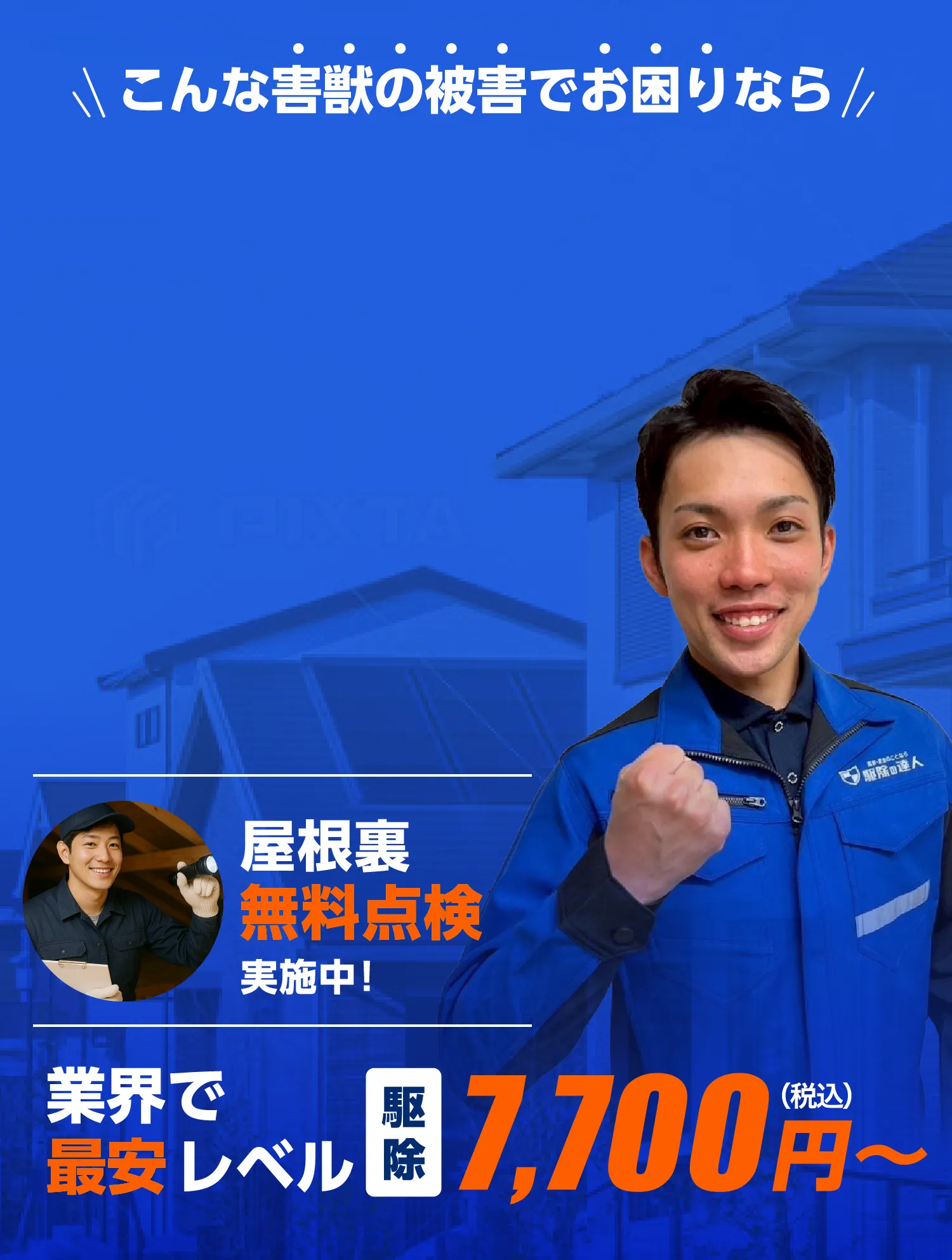 害獣駆除即日対応！福岡県で最安レベル。ネズミ・イタチ・コウモリ駆除は駆除の達人へ