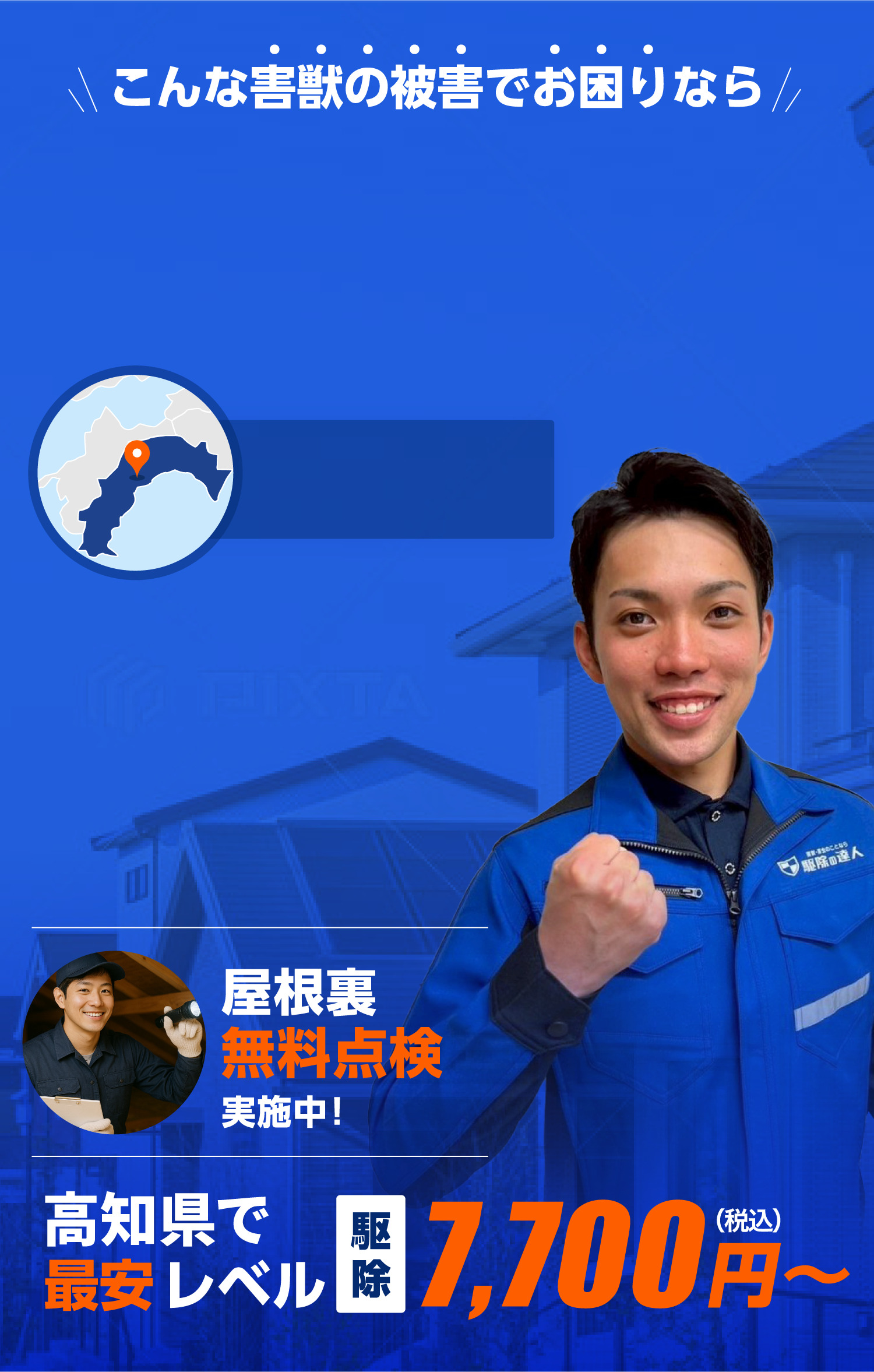 害獣駆除即日対応！高知県で最安レベル。ネズミ・イタチ・コウモリ駆除は駆除の達人へ