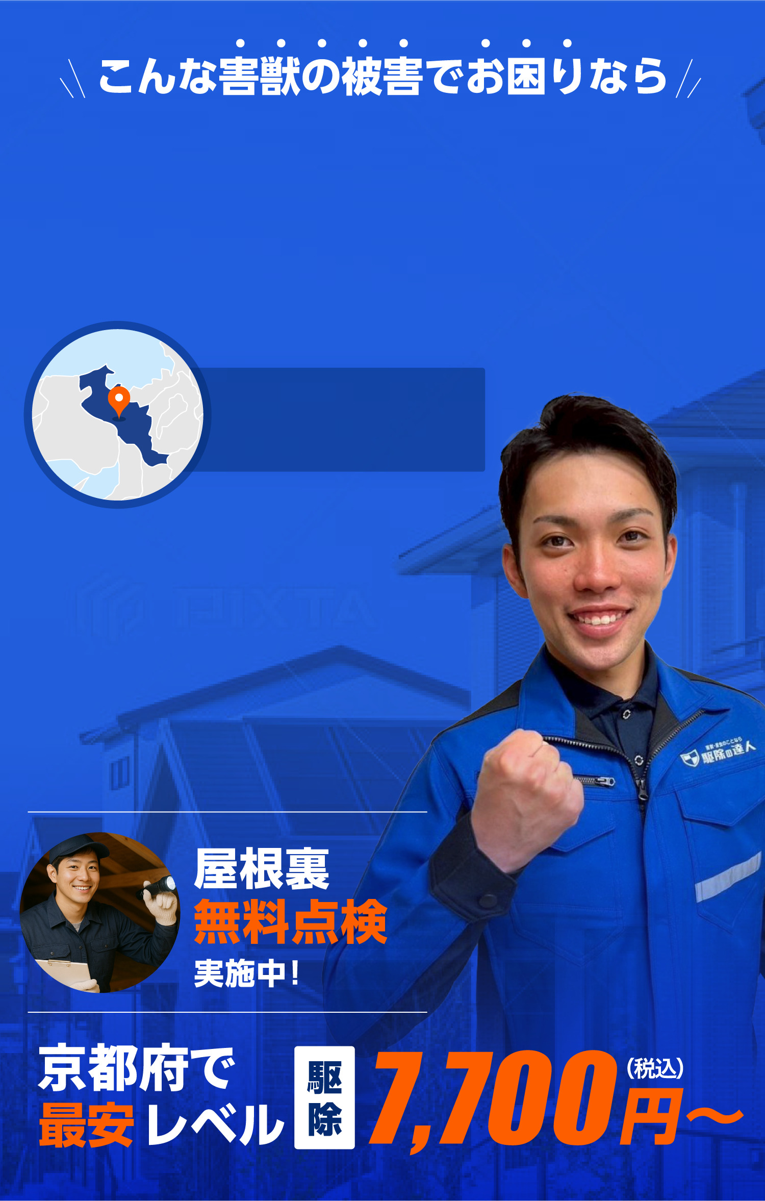 害獣駆除即日対応！京都府で最安レベル。ネズミ・イタチ・コウモリ駆除は駆除の達人へ